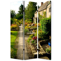 48" X 72" Multi Color Wood Canvas English Garden  Screen - Homeroots