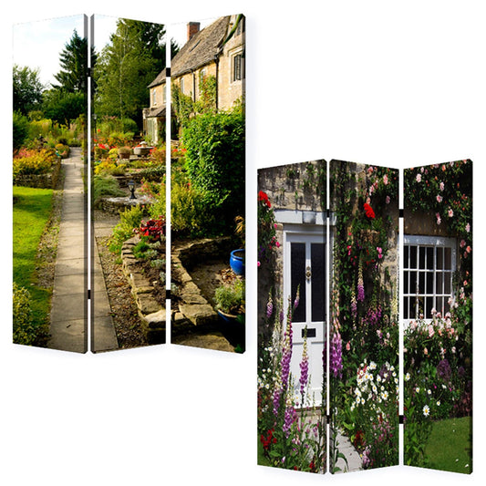 48" X 72" Multi Color Wood Canvas English Garden  Screen - Homeroots