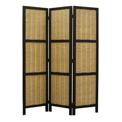 Dark Brown And Natural Willow 3 Panel Room Divider Screen - Homeroots