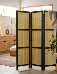 Dark Brown And Natural Willow 3 Panel Room Divider Screen - Homeroots