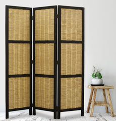 Dark Brown And Natural Willow 3 Panel Room Divider Screen - Homeroots