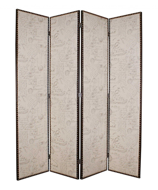 80 X 84 Beige Wood & Fabric  Screen - Homeroots