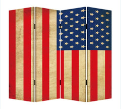 84" X 84" Blue And Red Wood Canvas American Flag Screen - Homeroots