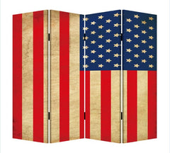 84" X 84" Blue And Red Wood Canvas American Flag Screen - Homeroots