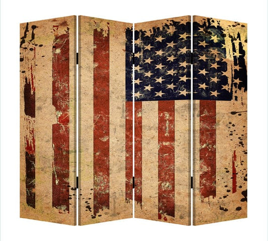 84" X 84" Blue And Red Wood Canvas American Flag Screen - Homeroots