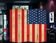 84" X 84" Blue And Red Wood Canvas American Flag Screen - Homeroots