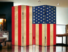 84" X 84" Blue And Red Wood Canvas American Flag Screen - Homeroots