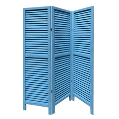 Blue Finish Wood Shutter 3 Panel Room Divider Screen