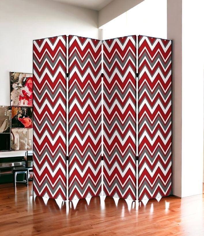 84" X 84" Red And Gray Wood Canvas Screen - Homeroots