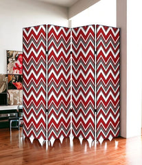 84" X 84" Red And Gray Wood Canvas Screen - Homeroots