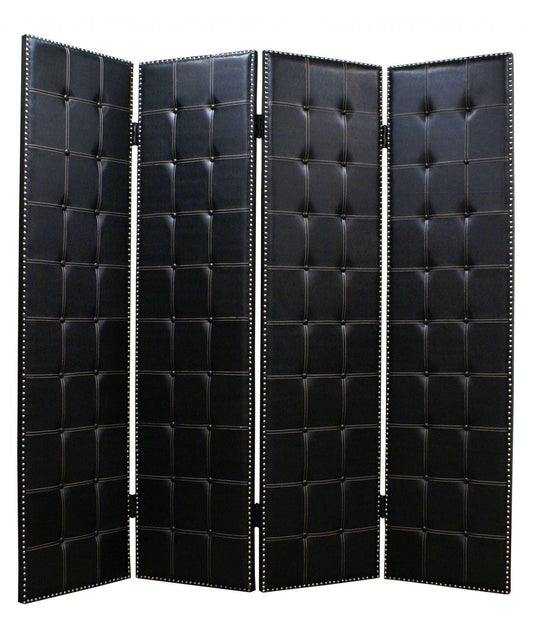 84 X 84 Black Faux Leather  Screen - Homeroots