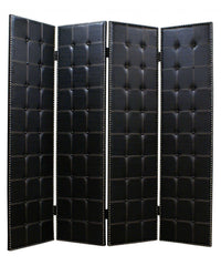 84 X 84 Black Faux Leather  Screen - Homeroots