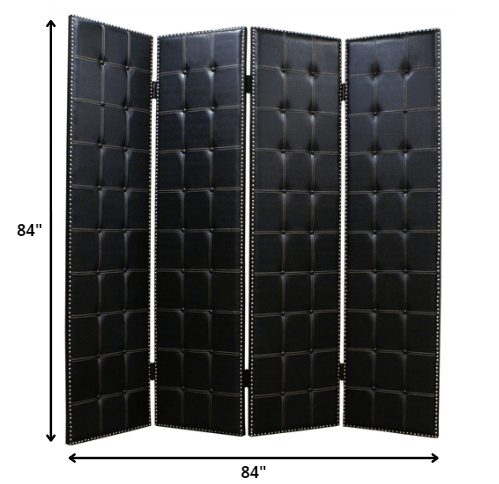 84 X 84 Black Faux Leather  Screen - Homeroots