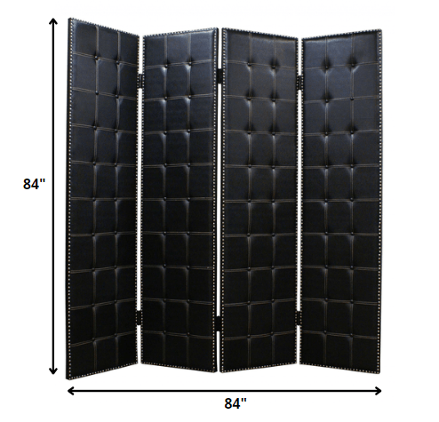 84 X 84 Black Faux Leather  Screen - Homeroots