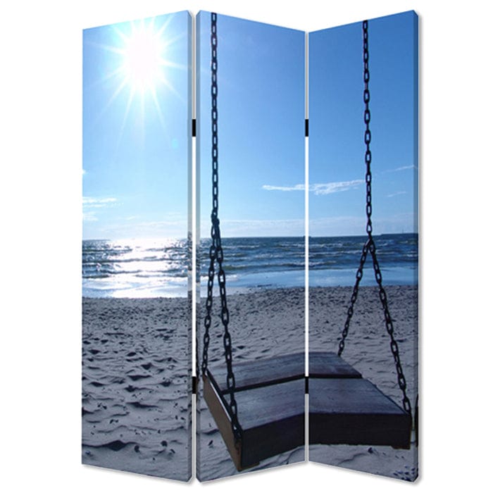 48" X 72" Multi Color Wood Canvas Seaside Serenity  Screen - Homeroots