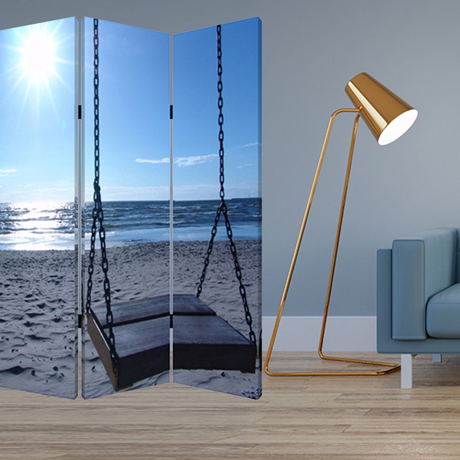 48" X 72" Multi Color Wood Canvas Seaside Serenity  Screen - Homeroots