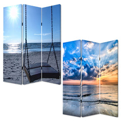 48" X 72" Multi Color Wood Canvas Seaside Serenity  Screen - Homeroots