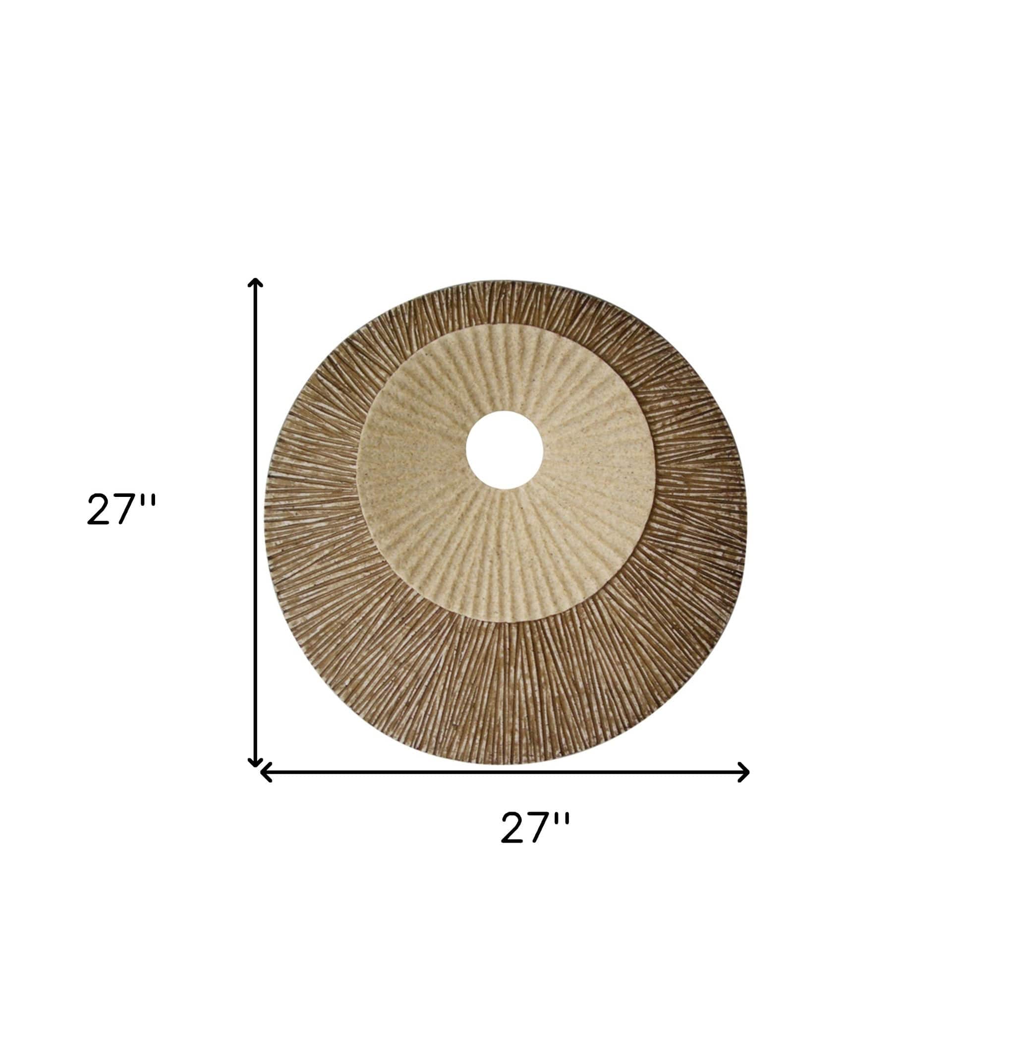 27" X 27"X 3" Brown Round Double Layer Ribbed  Wall Plaque - Homeroots