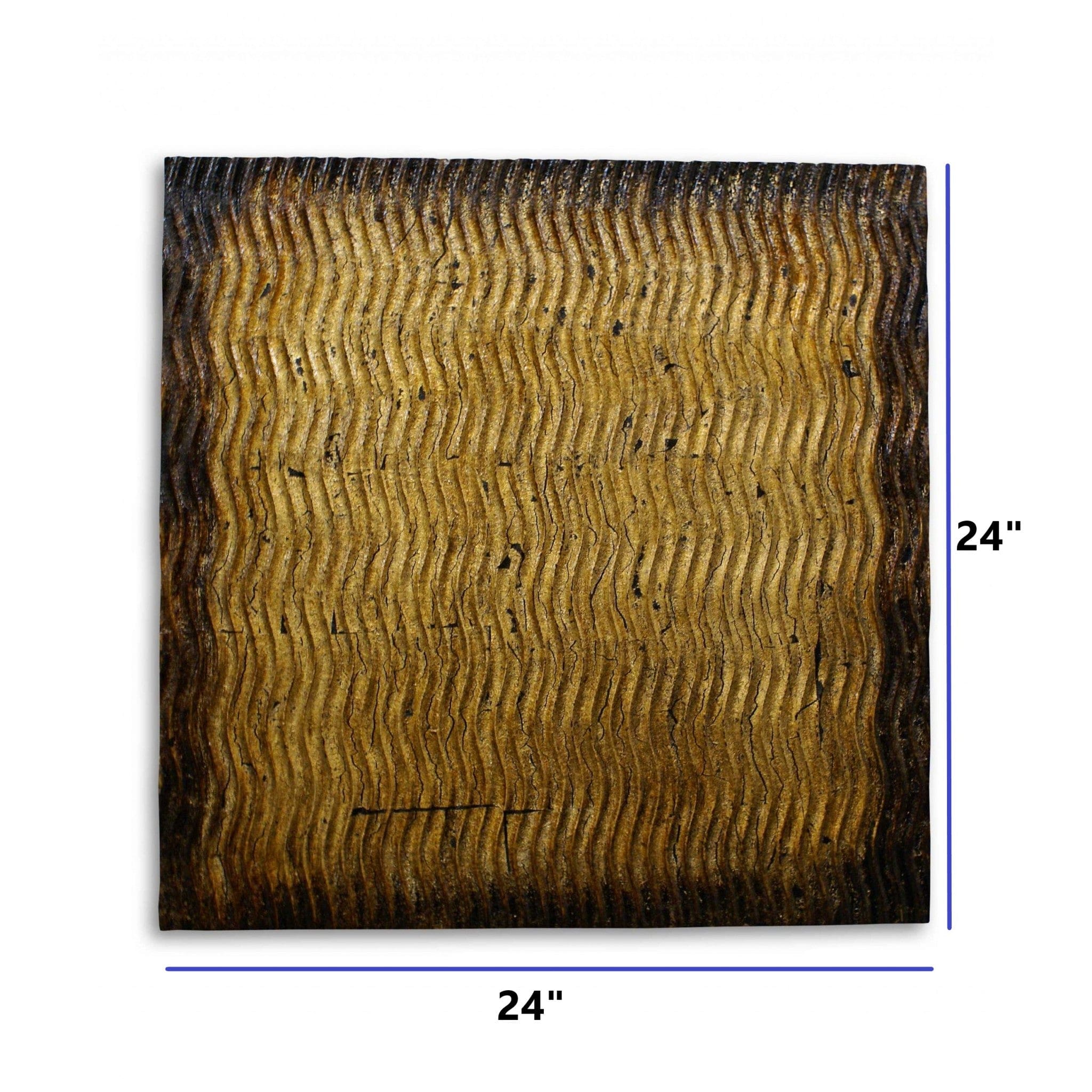 24" X 24" X 1" Raw Wood Look Gold Finish Square Wall Art Medium