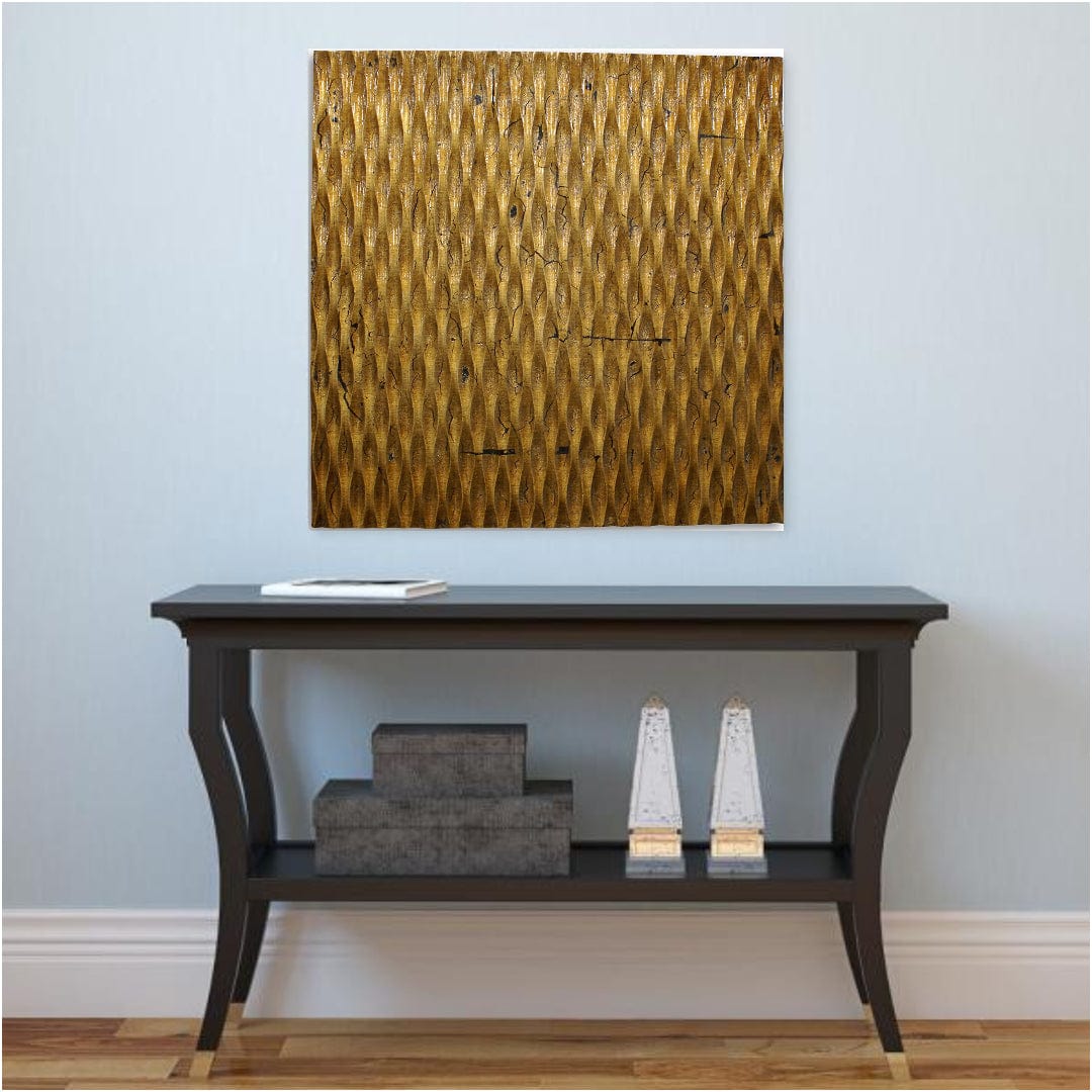 36" X 36" X 1" Raw Wood Look Gold Finish Square Wall Art