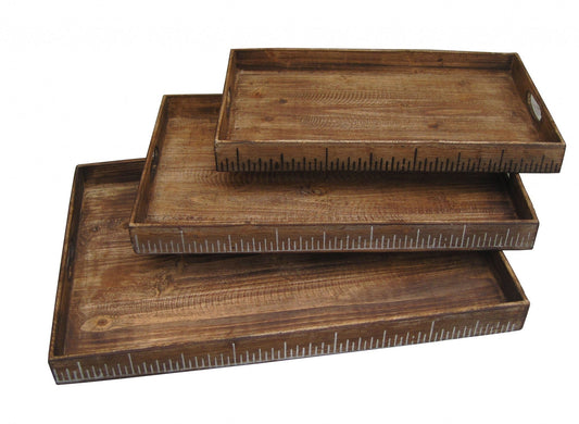 Set of Three Brown Wood Serving Tray - Homeroots