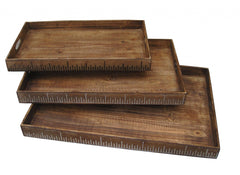 Set of Three Brown Wood Serving Tray - Homeroots