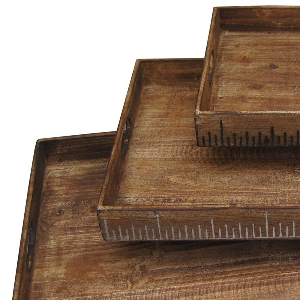 Set of Three Brown Wood Serving Tray