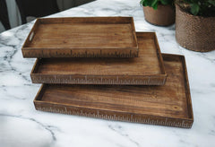 Set of Three Brown Wood Serving Tray - Homeroots