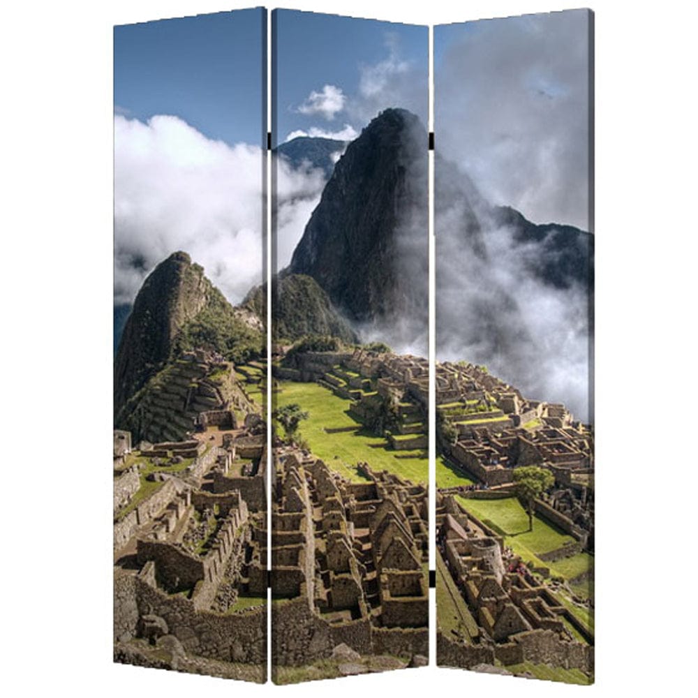 48" X 72" Multi Color Wood Canvas Machu Picchu  Screen - Homeroots