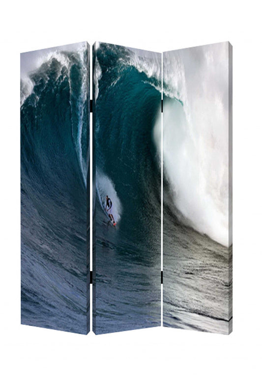 48 X 72 Multi Color Wood Canvas Wave  Screen - Homeroots