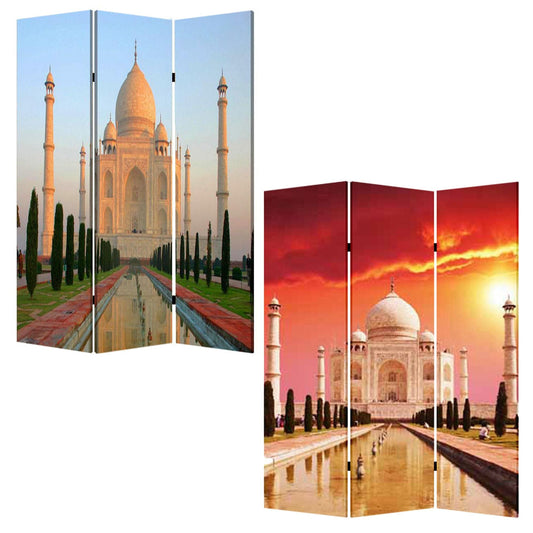 48" X 72" Multi Color Wood Canvas Taj Mahal  Screen - Homeroots