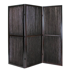 Dark Wood And Water Hyacinth 3 Panel Room Divider Screen - Homeroots