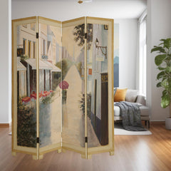 72" Beige Folding Three Panel Screen Room Divider