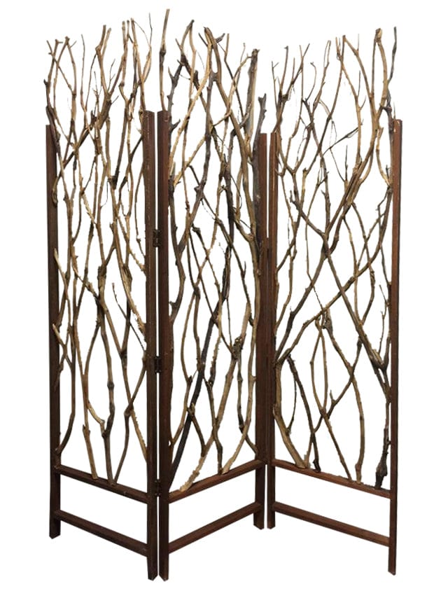 70" Brown Wood Branches Folding Three Panel Screen Room Divider - Homeroots