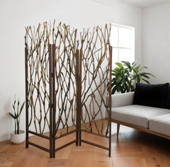 70" Brown Wood Branches Folding Three Panel Screen Room Divider - Homeroots