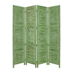 84" Green Rustic Wood Folding Four Panel Screen Room Divider - Homeroots