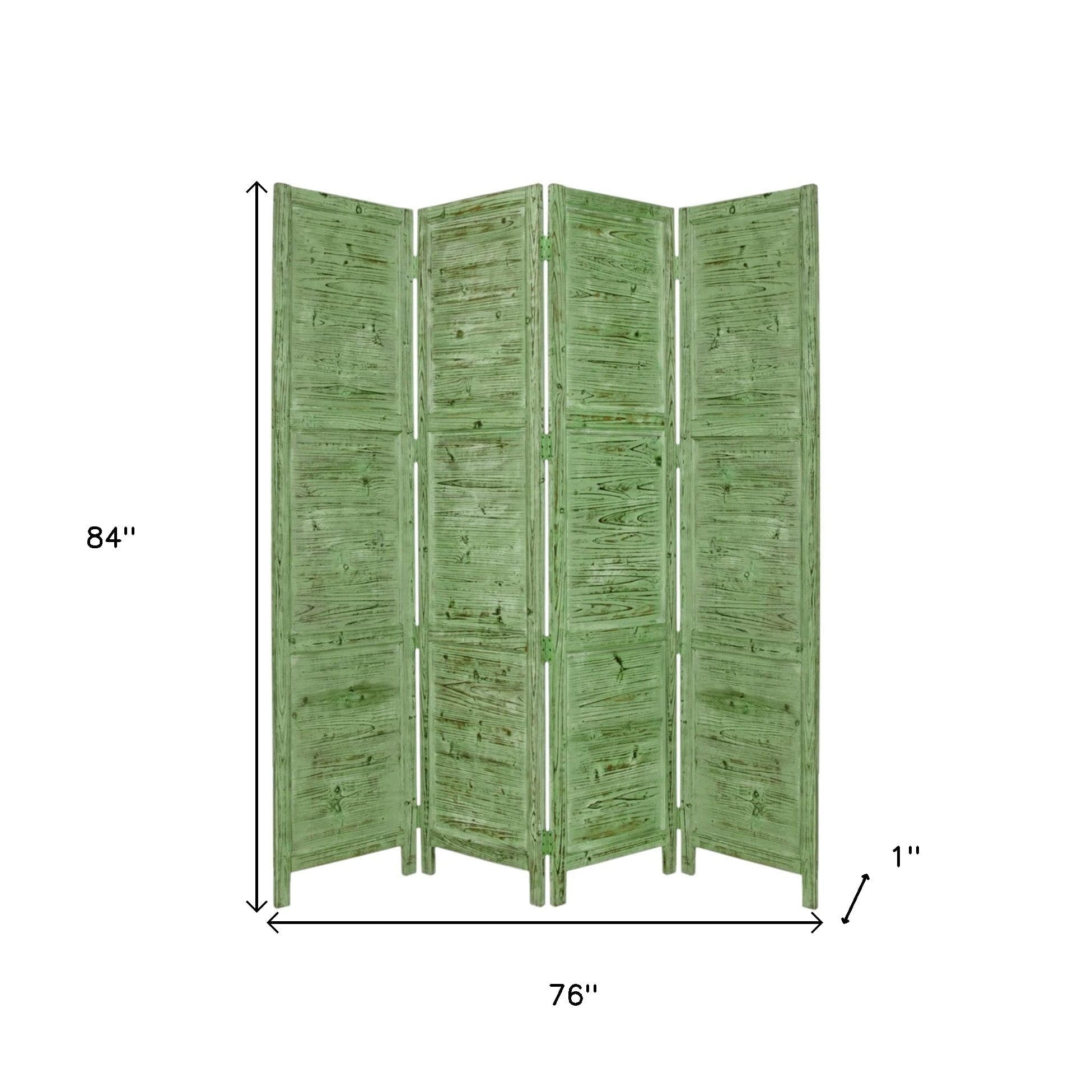 84" Green Rustic Wood Folding Four Panel Screen Room Divider - Homeroots