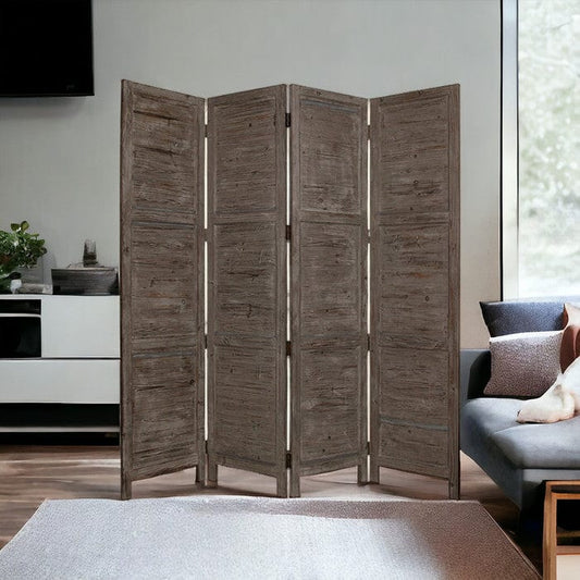 84" Gray Folding Four Panel Screen Room Divider - Homeroots