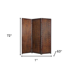 Biombo de madera marrón de 3 paneles de 1" x 63" x 72"