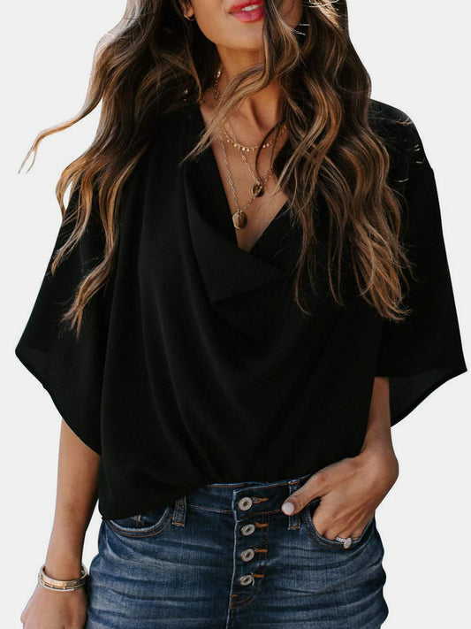 Full Size Cowl Neck Three-Quarter Sleeve Blouse Trendsi