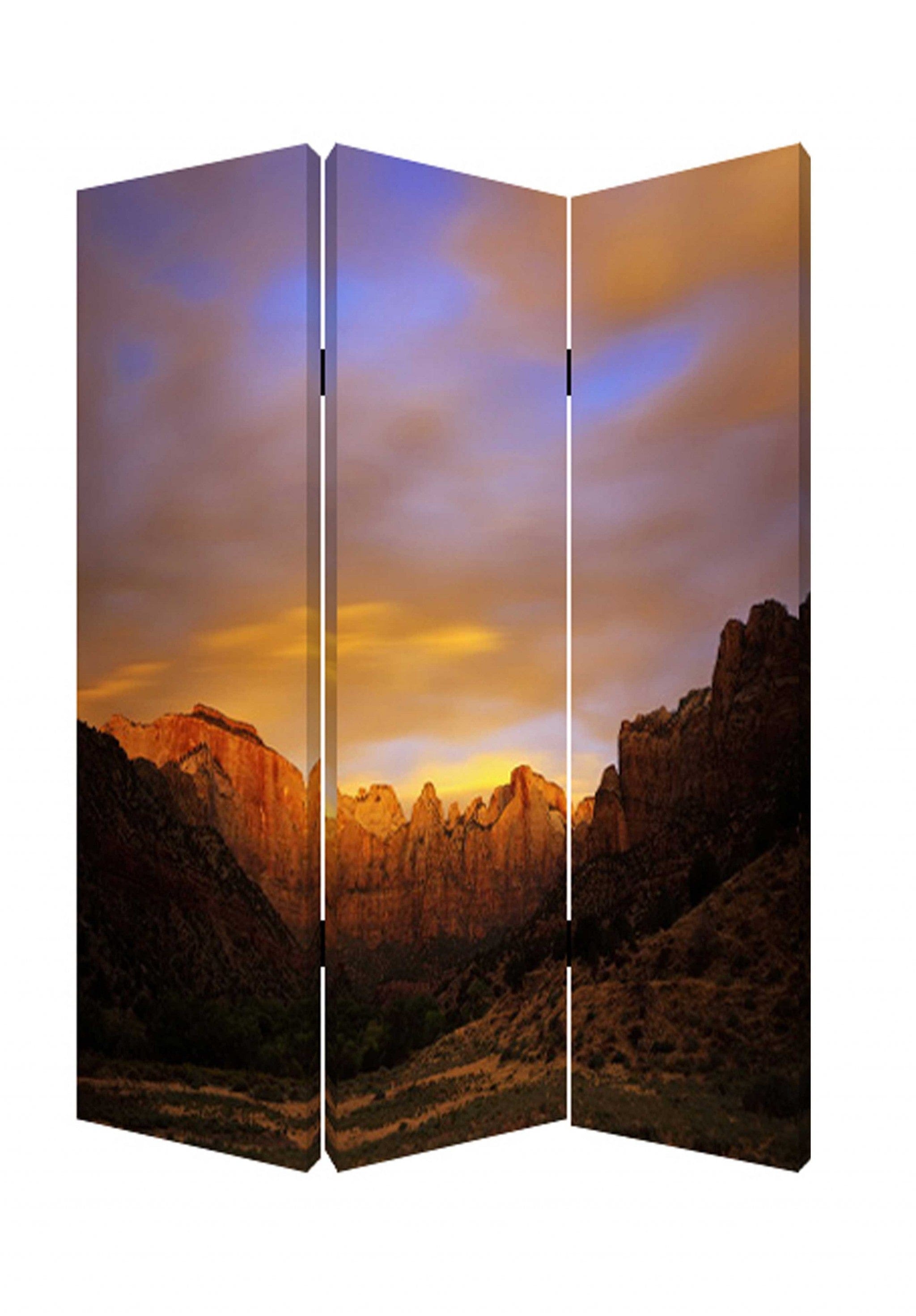 48 X 72 Multi Color Wood Canvas Desert  Screen