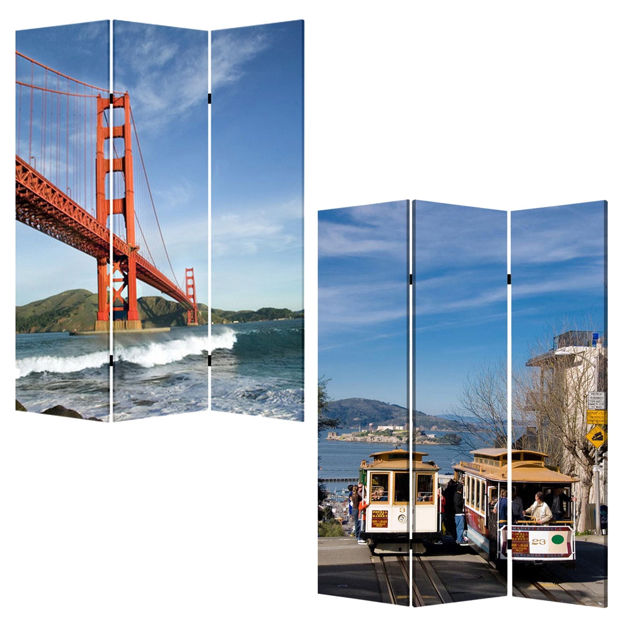 48" X 72" Multi Color Wood Canvas San Francisco  Screen - Homeroots