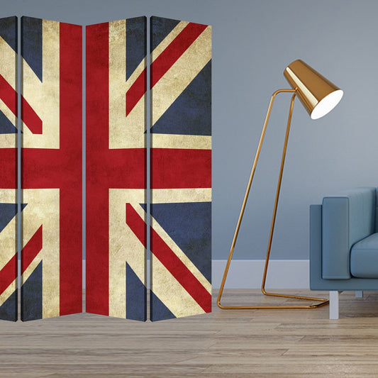 84 X 84 Multi Color Wood Canvas Union Jack  Screen - Homeroots