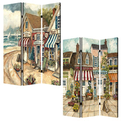 48 X 72 Multi Color Wood Canvas Seaside Town Slate  Screen - Homeroots