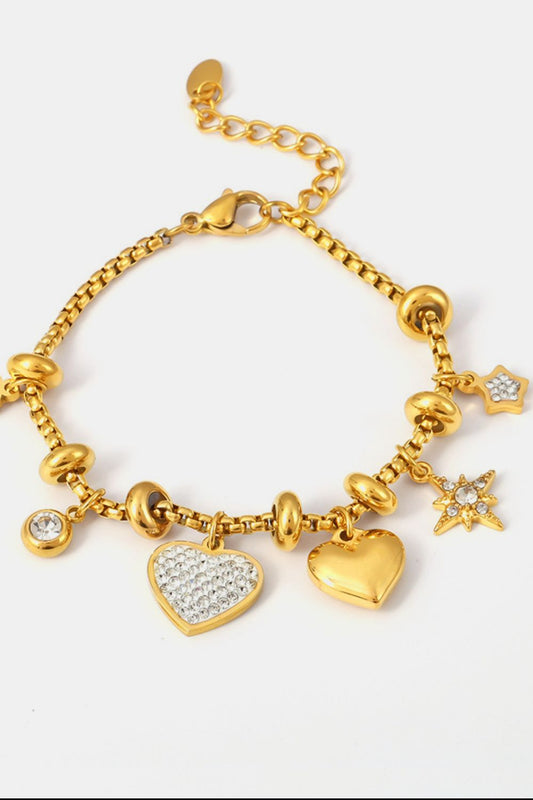 Titanium Steel Inland Zircon Heart Charm Bracelet