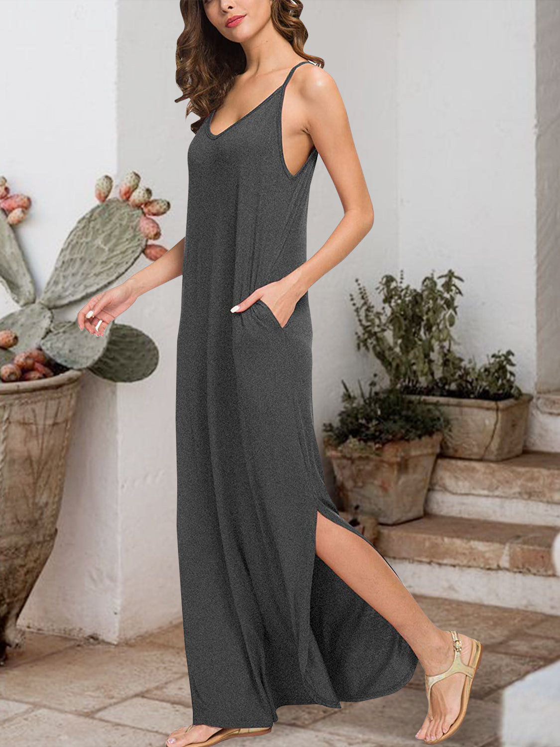 Slit Scoop Neck Sleeveless Dress Trendsi