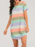 Striped Round Neck Short Sleeve Tee Dress Trendsi