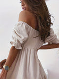 Full Size Ruffled Off-Shoulder Short Sleeve Dress Trendsi