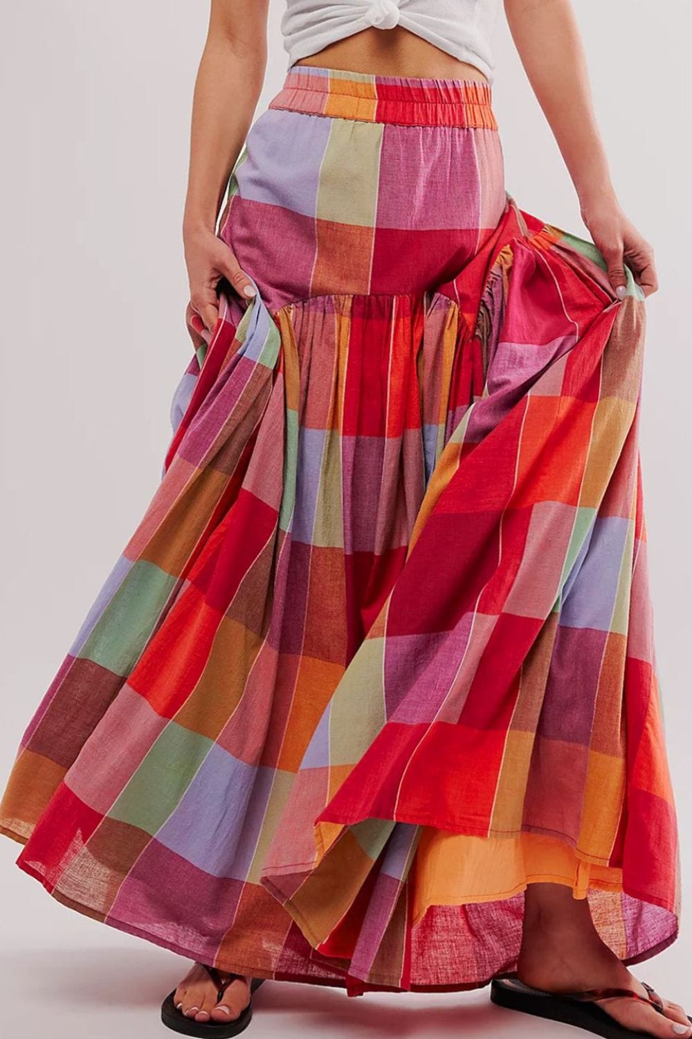 Color Block Elastic Waist Maxi Skirt - Trendsi