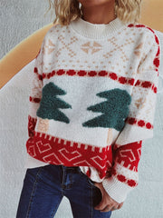 Christmas Tree Mock Neck Long Sleeve Sweater - Trendsi